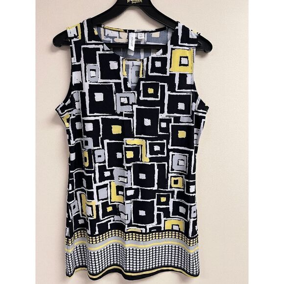 Tacera Womens Tunic Sleeveless Crew Neck top Multicolor Geometric Sz S - Picture 1 of 4